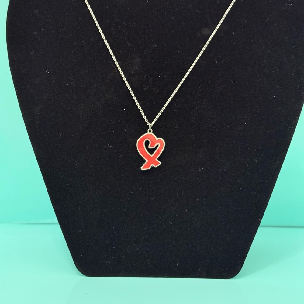 Tiffany & Co Rare Large Red Enamel Loving Heart Necklace